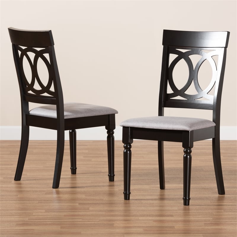 Baxton Studio Grey Upholstered and Brown Finished Wood 2-Piece Dining Chair Set