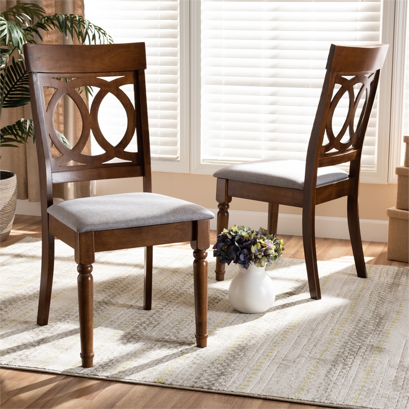 Baxton Studio Grey Upholstered and Brown Finished Wood 2-Piece Dining Chair Set