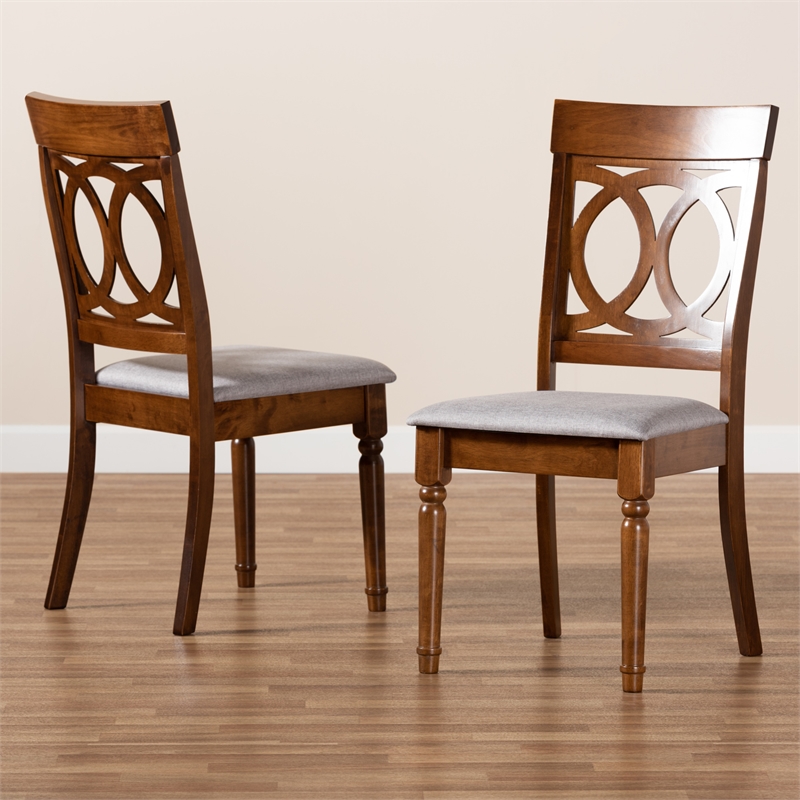 Baxton Studio Grey Upholstered and Brown Finished Wood 2-Piece Dining Chair Set