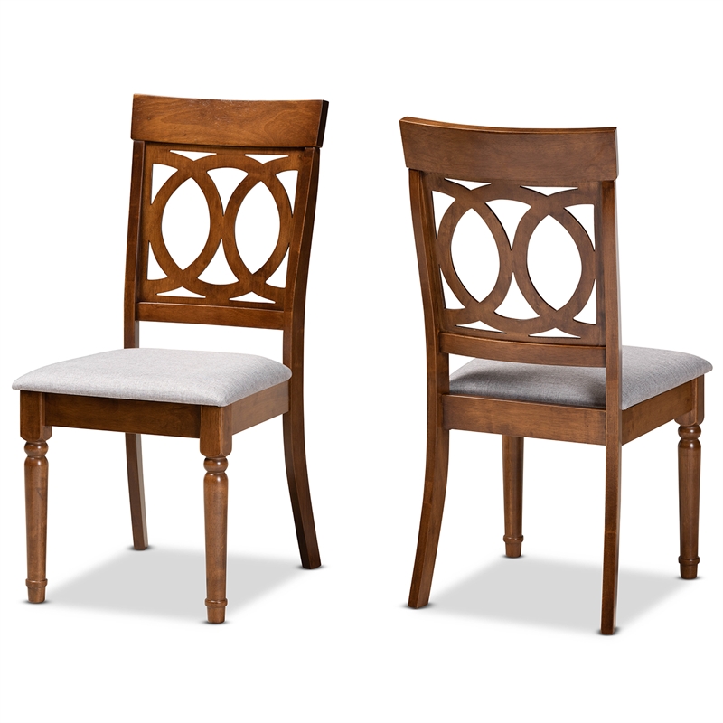 Baxton Studio Grey Upholstered and Brown Finished Wood 2-Piece Dining Chair Set