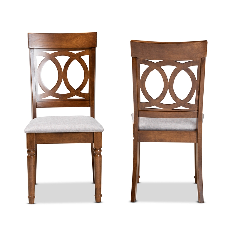 Baxton Studio Grey Upholstered and Brown Finished Wood 2-Piece Dining Chair Set