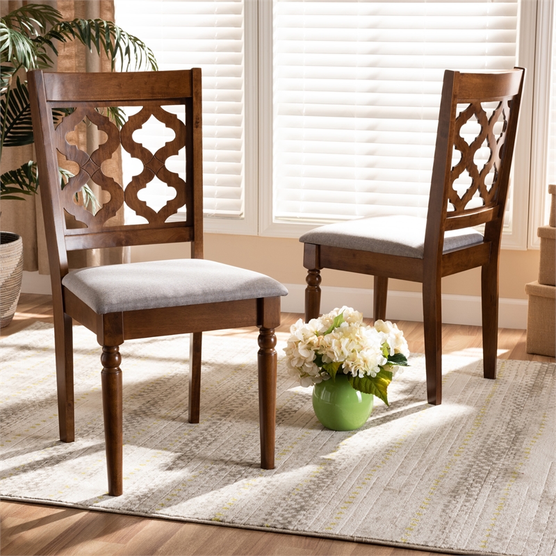 Baxton Studio Grey Upholstered and Brown Finished Wood 2-Piece Dining Chair Set