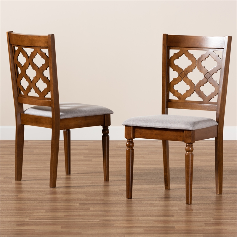 Baxton Studio Grey Upholstered and Brown Finished Wood 2-Piece Dining Chair Set