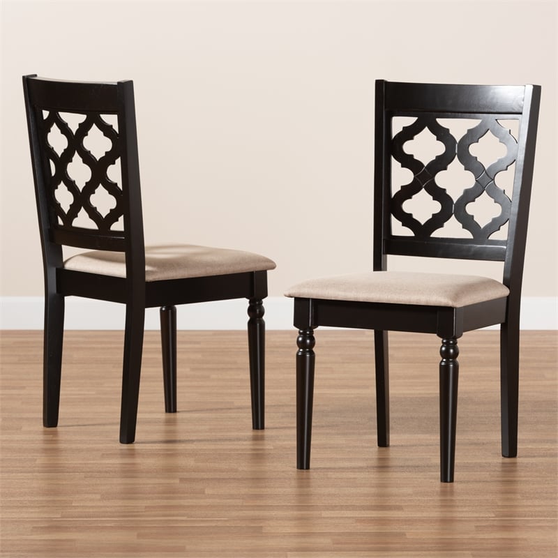 Baxton Studio Sand Upholstered and Brown Finished Wood 2-Piece Dining Chair Set
