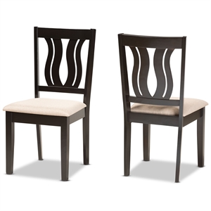 Baxton Studio Sand Upholstered and Brown Finished Wood 2-Piece Dining Chair Set