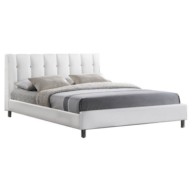 Baxton Studio Vino Full Platform Bed with Faux Leather Headboard in White