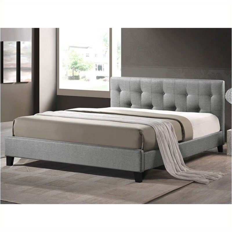 Baxton Studio Annette Full Platform Bed with Fabric Upholstered Headboard-Gray
