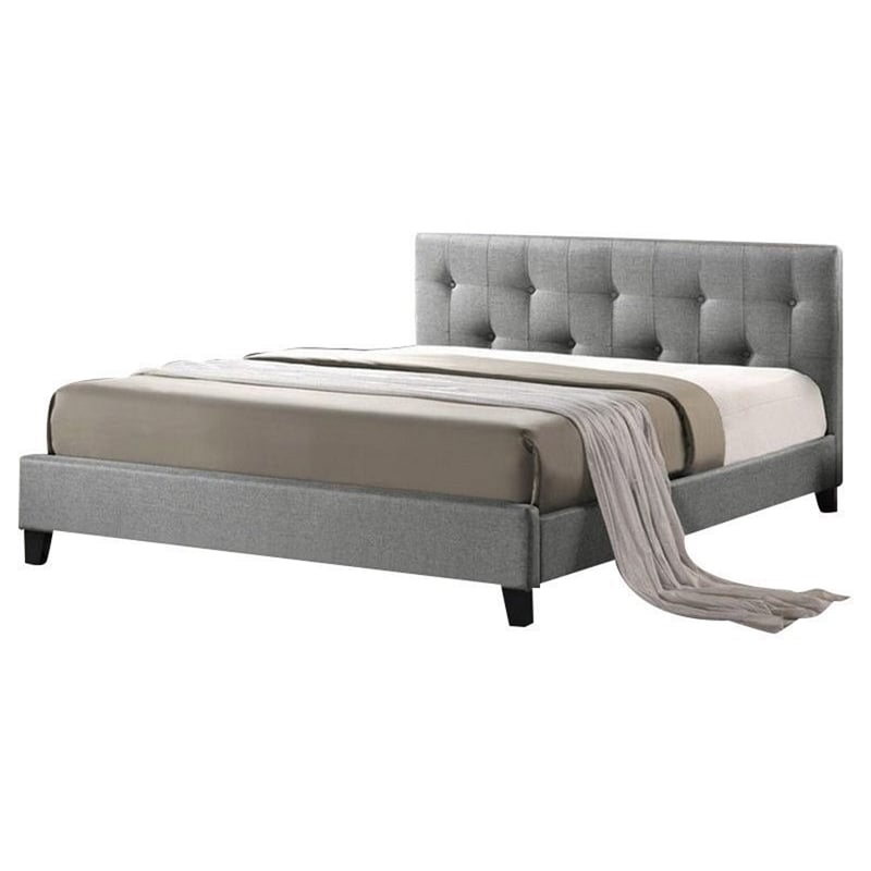 Baxton Studio Annette Full Platform Bed with Fabric Upholstered Headboard-Gray