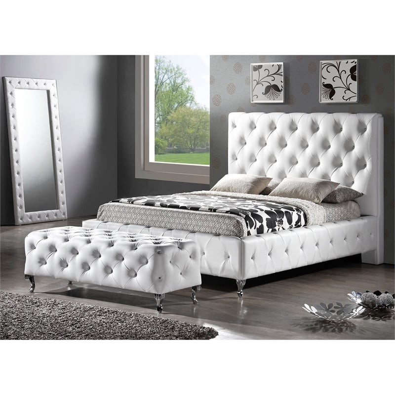 Baxton Studio Stella Tufted Faux Leather King Platform Bed in White