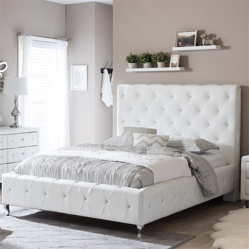 Baxton Studio Stella Tufted Faux Leather King Platform Bed in White