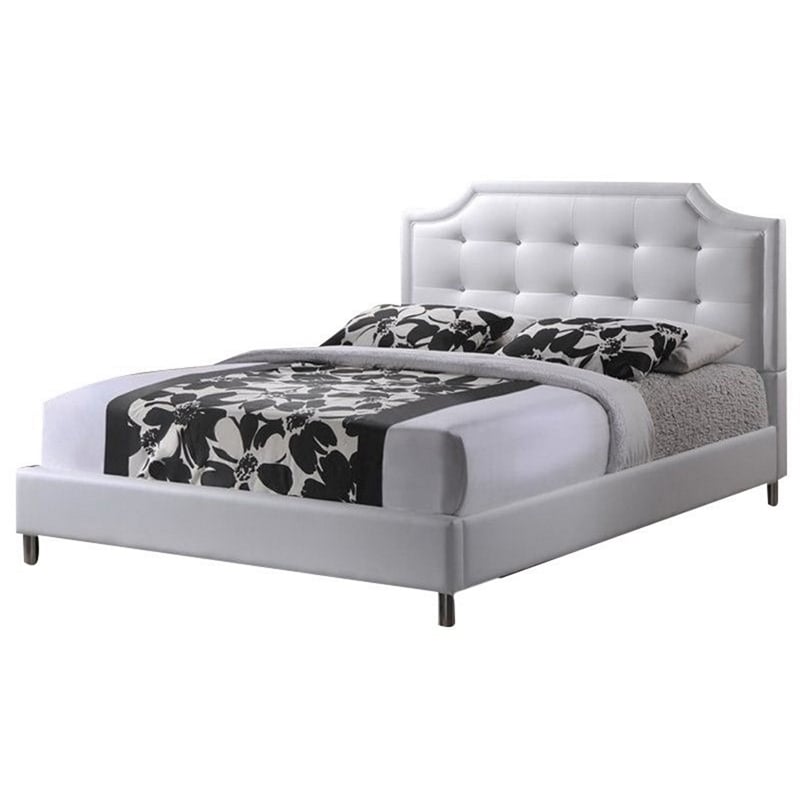 Baxton Studio Carlotta Tufted Faux, White Leather Tufted Queen Bed