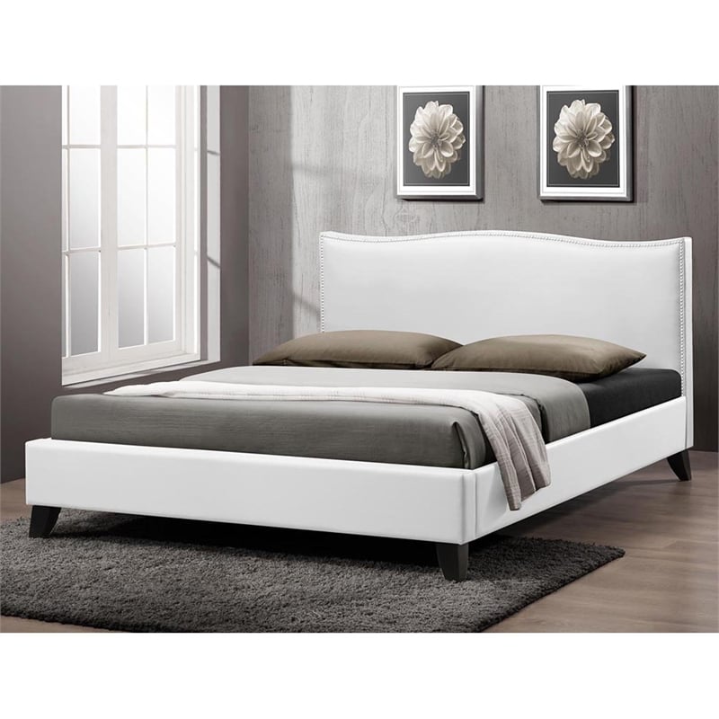 Baxton Studio Battersby Faux Leather Queen Platform Bed in White