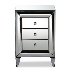 baxton studio pauline contemporary glam and luxe mirrored 3-drawer end table