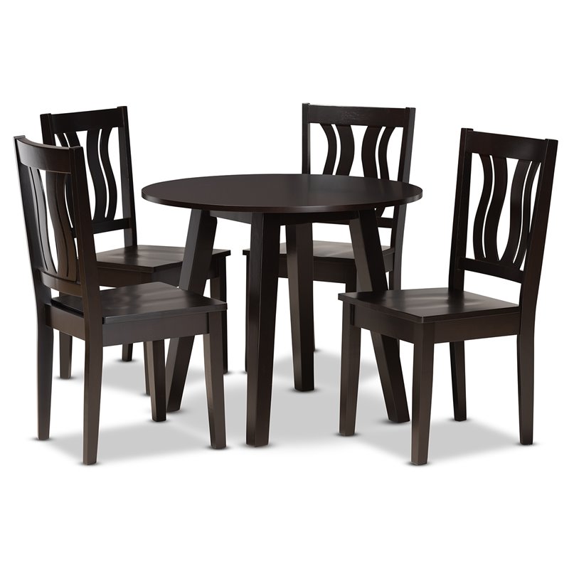 Baxton Studio Anesa Transitional Dark Brown Finished Wood 5-Piece Dining Set