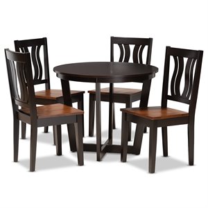 baxton studio elodia brown and walnut brown finished wood 5-piece dining set