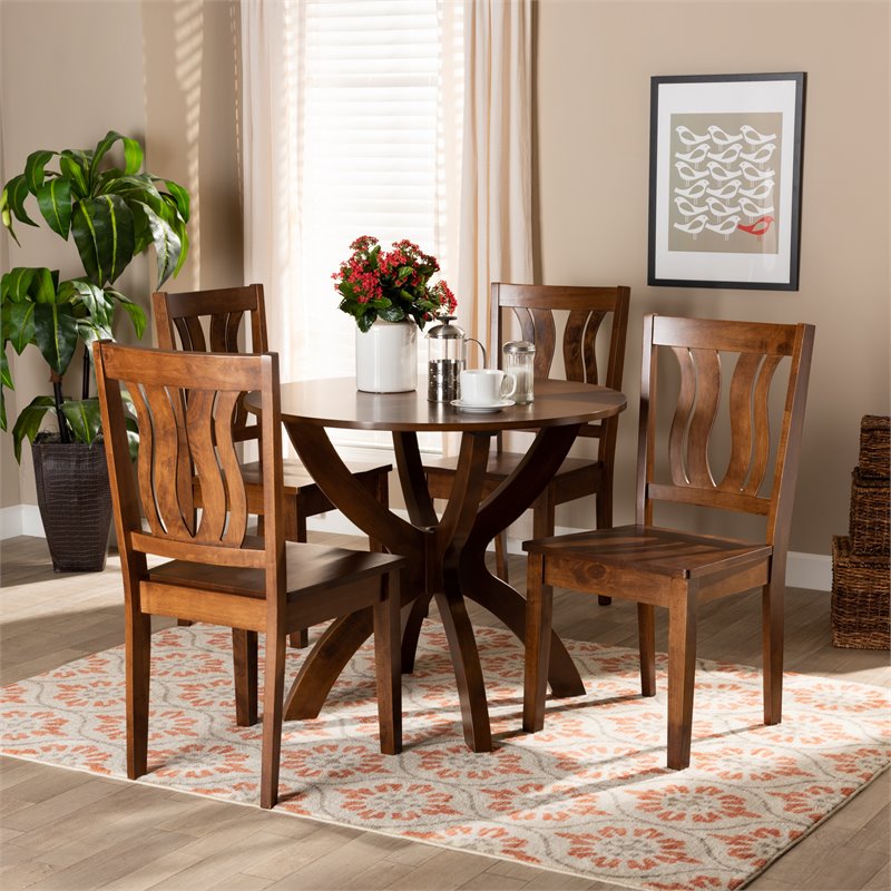 Baxton Studio Karla Transitional Walnut Brown Finished Wood 5-Piece Dining Set