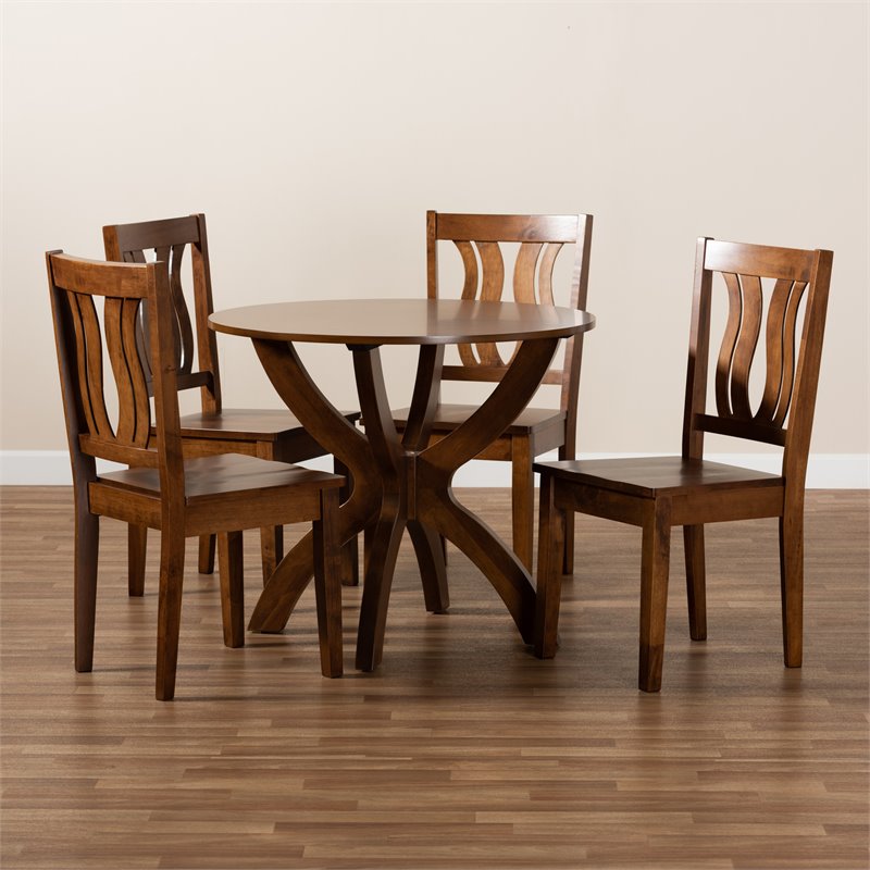 Baxton Studio Karla Transitional Walnut Brown Finished Wood 5-Piece Dining Set
