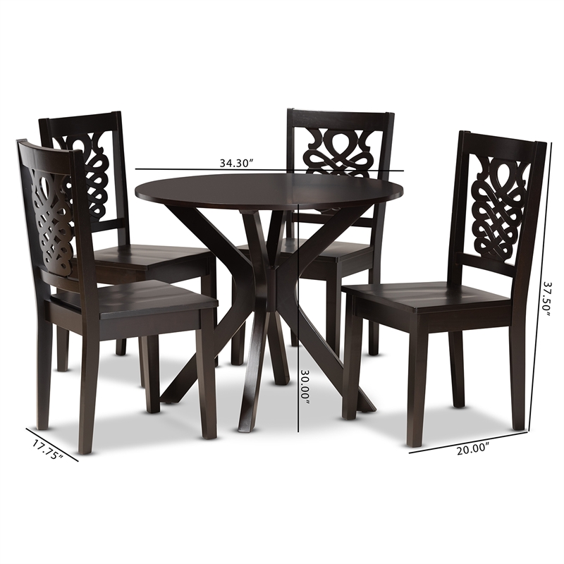 Baxton Studio Liese Transitional Dark Brown Finished Wood 5-Piece Dining Set