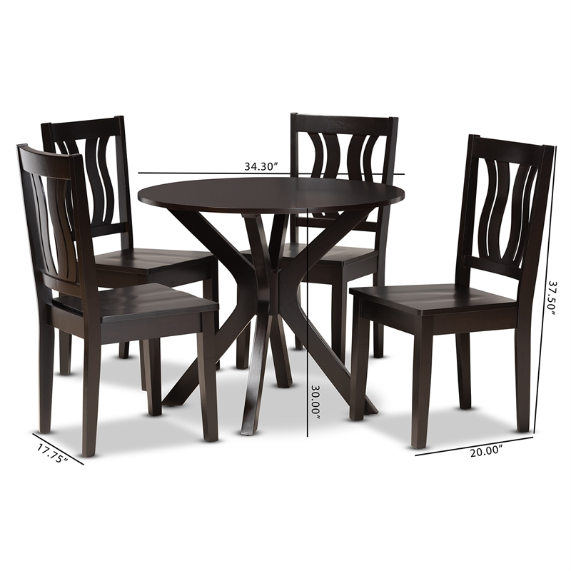 Baxton Studio Mare Transitional Dark Brown Finished Wood 5-Piece Dining Set