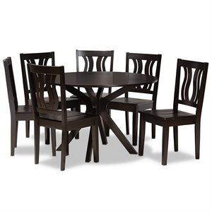 Baxton Studio Mare Transitional Dark Brown Finished Wood 7-Piece Dining Set