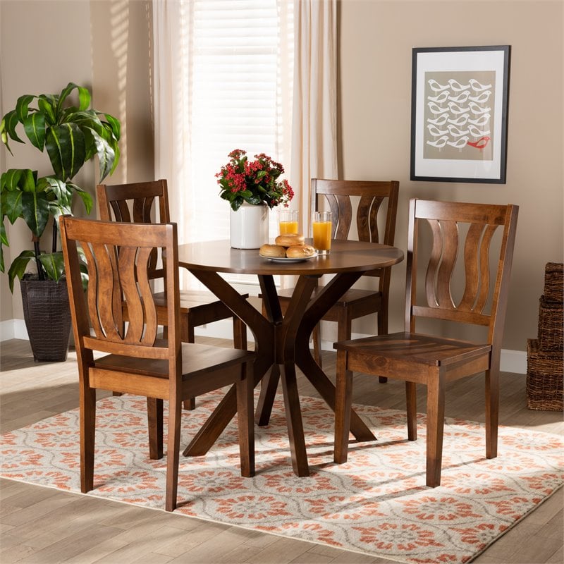 Baxton Studio Mare Transitional Walnut Brown Finished Wood 5-Piece Dining Set