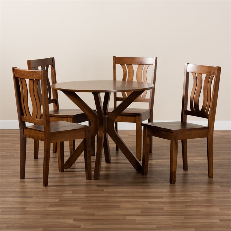 Baxton Studio Mare Transitional Walnut Brown Finished Wood 5-Piece Dining Set