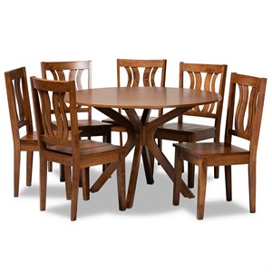 Baxton Studio Mare Transitional Walnut Brown Finished Wood 7-Piece Dining Set