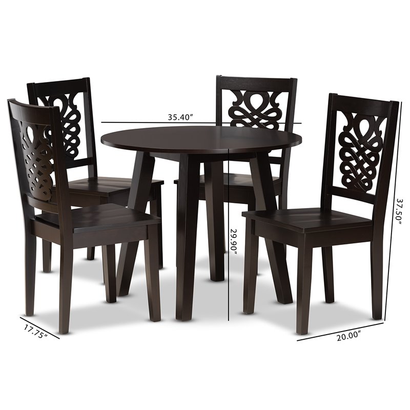 Baxton Studio Mina Transitional Dark Brown Finished Wood 5-Piece Dining Set
