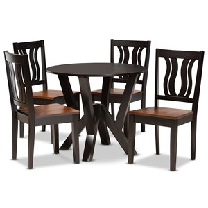 baxton studio noelia brown and walnut brown finished wood 5-piece dining set