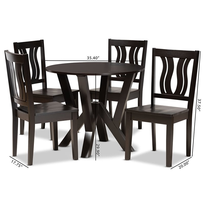 Baxton Studio Noelia Transitional Dark Brown Finished Wood 5-Piece Dining Set