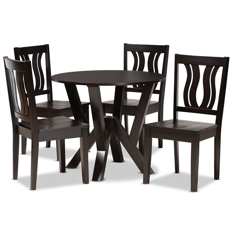 Baxton Studio Noelia Transitional Dark Brown Finished Wood 5-Piece Dining Set