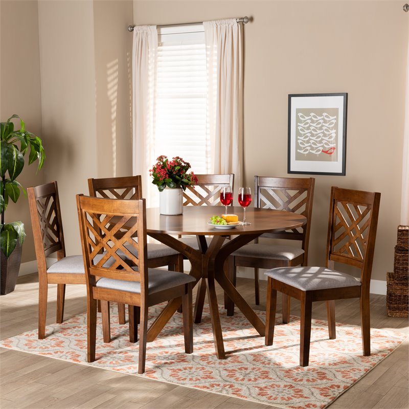 Baxton Studio Grey and Walnut Brown Finished Wood 7-Piece Dining Set