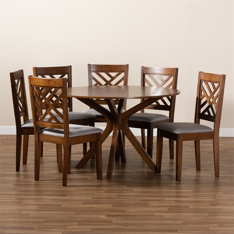 Baxton Studio Grey and Walnut Brown Finished Wood 7-Piece Dining Set