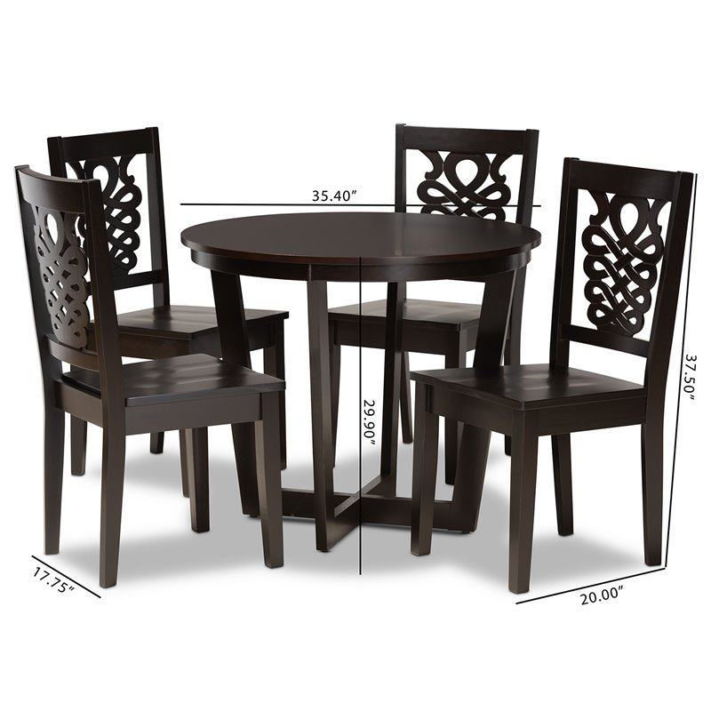 Baxton Studio Salida Transitional Dark Brown Finished Wood 5-Piece Dining Set