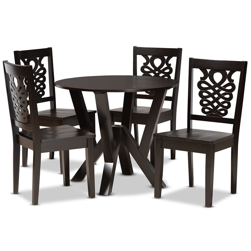 Baxton Studio Valda Transitional Dark Brown Finished Wood 5-Piece Dining Set