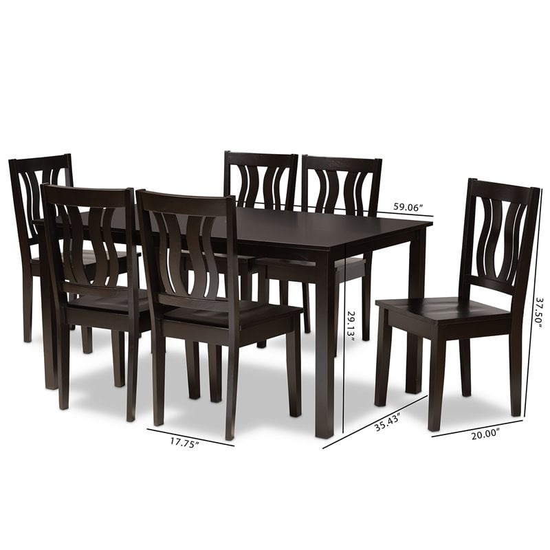 Baxton Studio Zamira Transitional Dark Brown Finished Wood 7-Piece Dining Set
