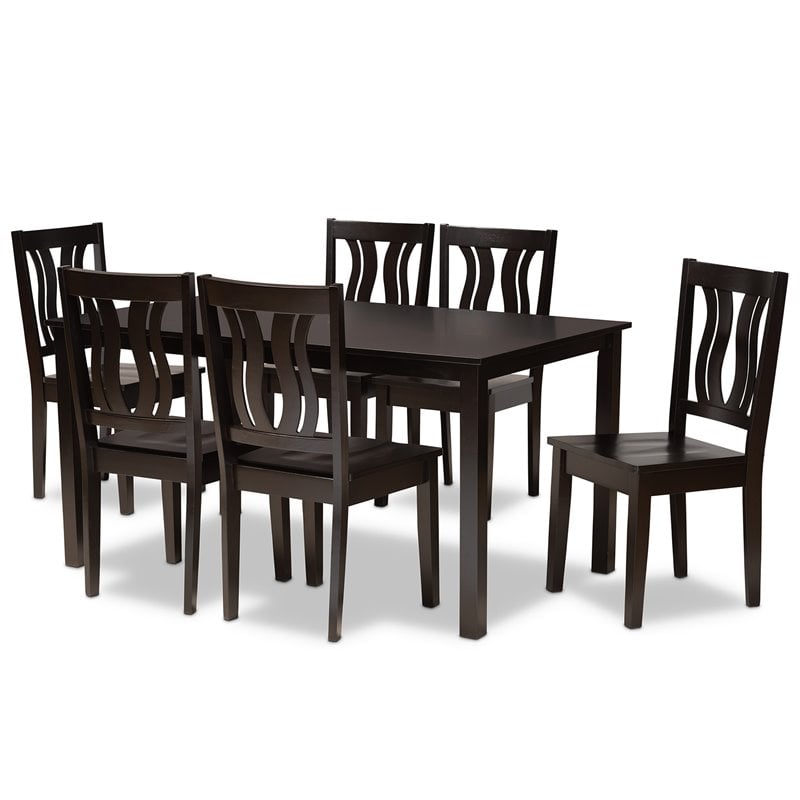 Baxton Studio Zamira Transitional Dark Brown Finished Wood 7-Piece Dining Set