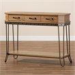 Baxton studio Brown Wood and Black Finished Metal 3-Drawer Console Table