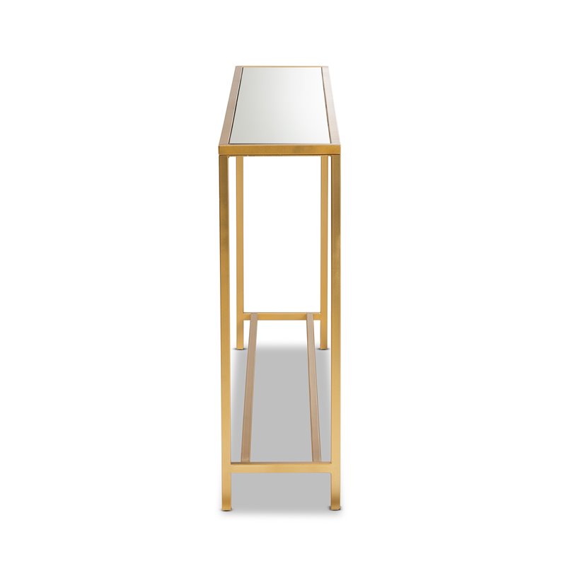 Baxton Studio Alessa Glam Gold Finished Metal and Mirrored Glass Console Table