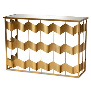 baxton studio gold finished metal and mirrored glass geometric console table