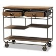 Baxton Studio Brown Finished Wood and Black Finished Metal 2-Drawer Kitchen Cart