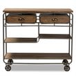 Baxton Studio Brown Finished Wood and Black Finished Metal 2-Drawer Kitchen Cart