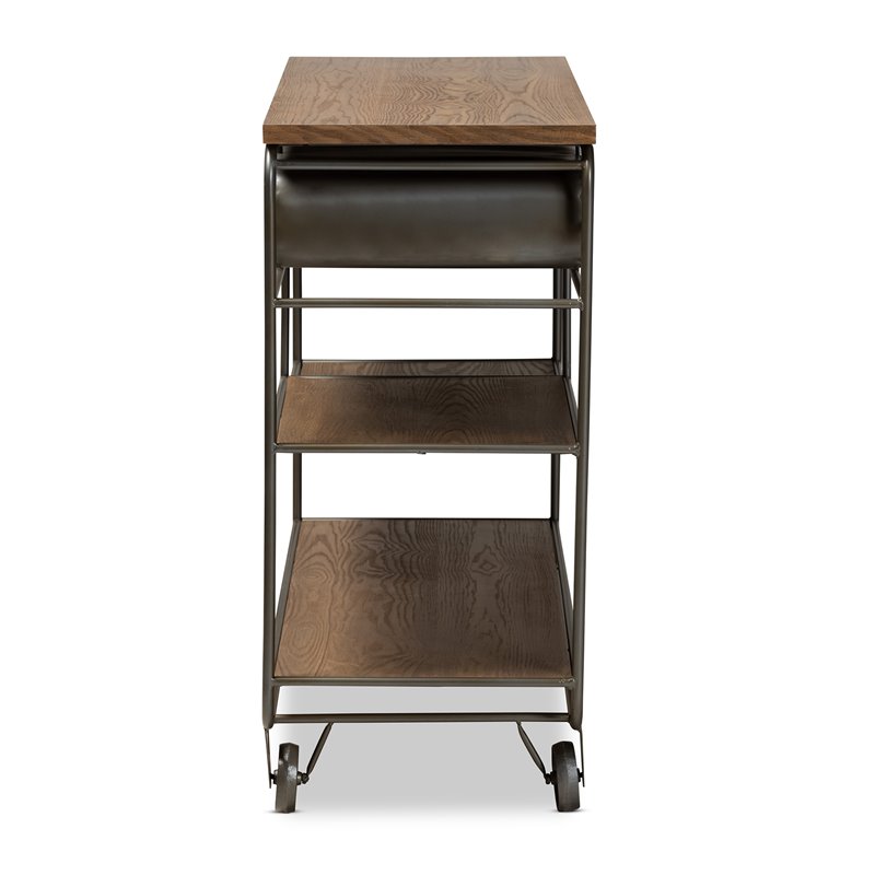 Baxton Studio Brown Finished Wood and Black Finished Metal 2-Drawer Kitchen Cart