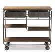 Baxton Studio Brown Finished Wood and Black Finished Metal 2-Drawer Kitchen Cart