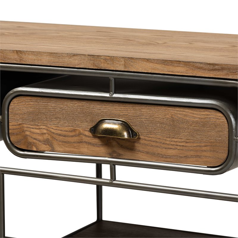 Baxton Studio Brown Finished Wood and Black Finished Metal 2-Drawer Kitchen Cart