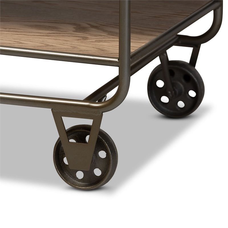 Baxton Studio Brown Finished Wood and Black Finished Metal 2-Drawer Kitchen Cart
