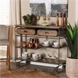 Baxton Studio Brown Finished Wood and Black Finished Metal 2-Drawer Kitchen Cart