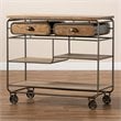Baxton Studio Brown Finished Wood and Black Finished Metal 2-Drawer Kitchen Cart