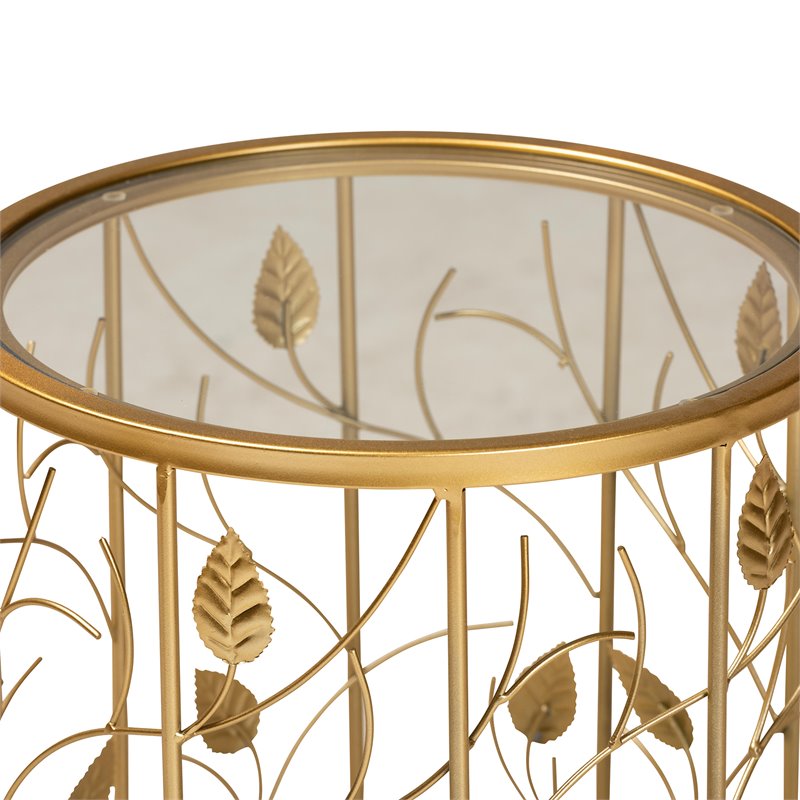 Baxton Studio Glam Brushed Gold Finished Metal and Glass Leaf Accent End Table