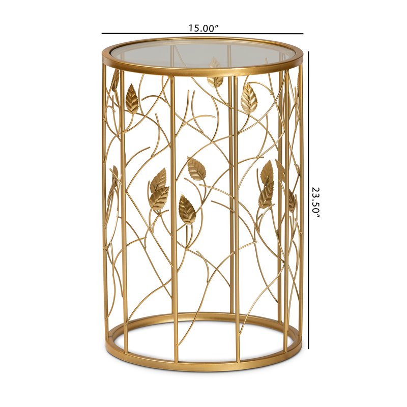 Baxton Studio Glam Brushed Gold Finished Metal and Glass Leaf Accent End Table